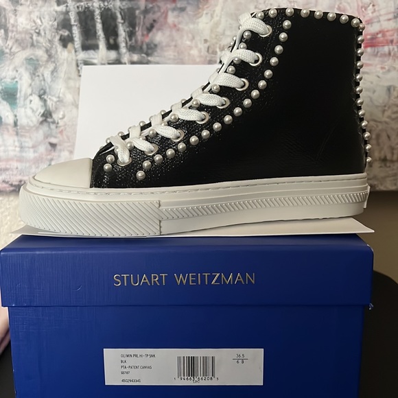 NEVER WORN STUART WEITZMAN Pearl Laced High-Top Sneaker - Picture 8 of 14